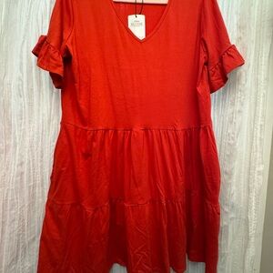 Orange Midi Boho Ruffle Sleeve Dress with POCKETS! New with tags!